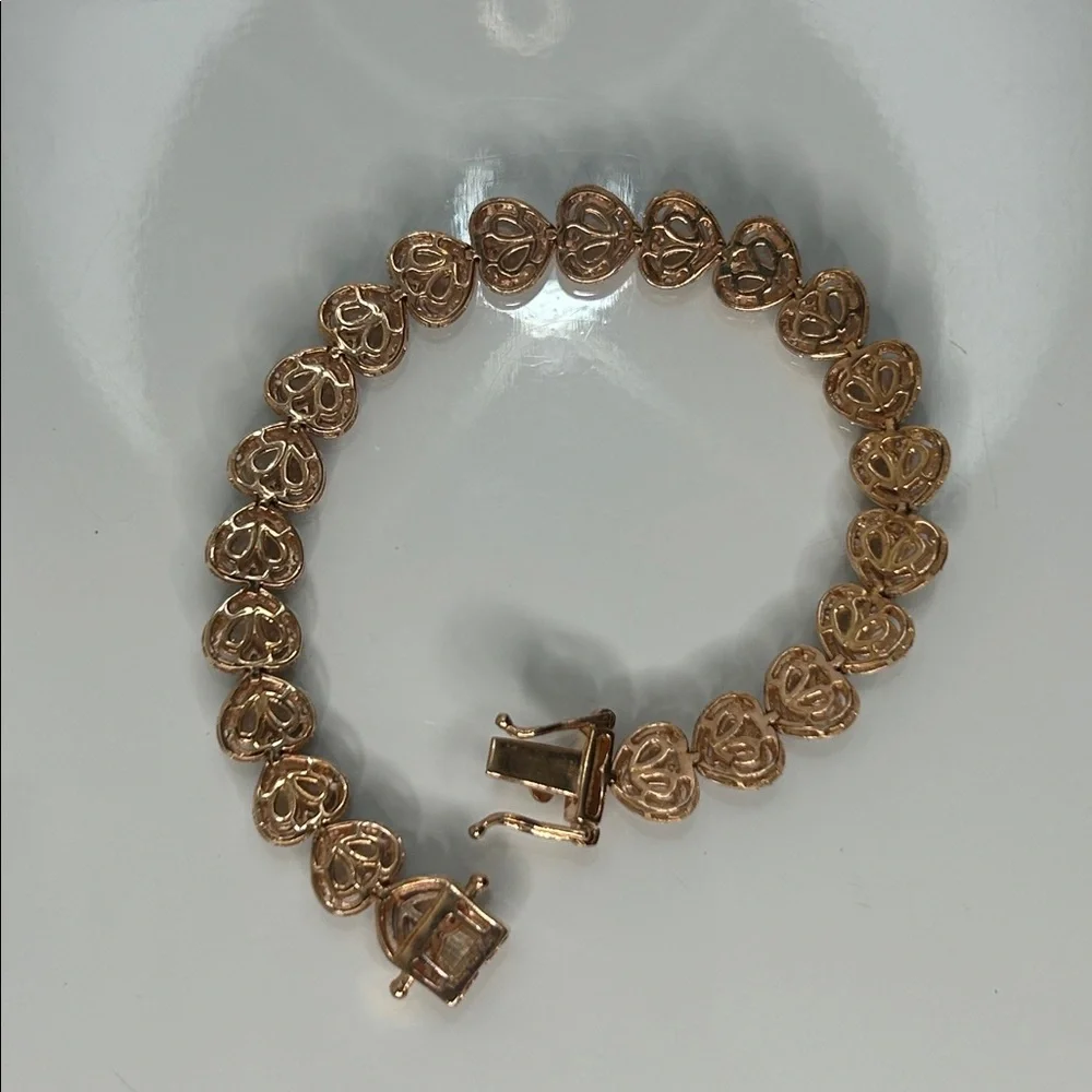 NWOT Genuine Morganite Heart Designer Line Bracelet Rose Gold Plate Sterling